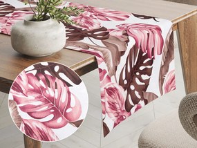 Biante Bavlnený behúň na stôl Sandra SA-227 Hnedé a staroružové tropické listy na bielom 20x160 cm