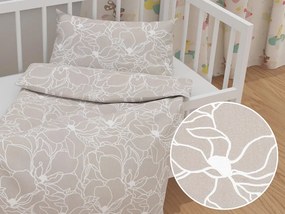 Biante Detské bavlnené posteľné obliečky do postieľky Sandra SA-270 Biele designové kvety na béžovom Do postieľky 100x135 a 40x60 cm