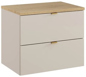 Závesná skrinka pod umývadlo Dalia kašmírová škandinávska s doskou 60 cm kašmírová/dub cremona