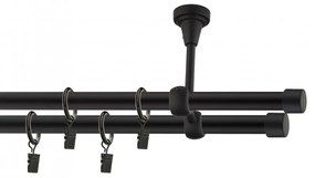 Dekorstudio Stropná dvojradová garniža LUNA čierna-matná 19mm Dĺžka: 480cm, Typ príslušenstva: Krúžky tiché so štipcami