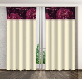 Elegantný záves v béžovej farbe s potlačou bordových pivónií Dĺžka: 270 cm