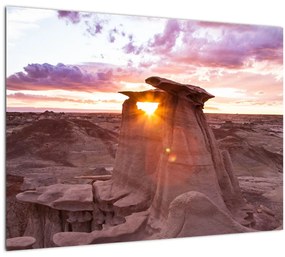 Sklenený obraz - západ slnka na púšti (70x50 cm)