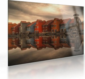 Sklenený obraz farebných domčekov (70x50 cm)