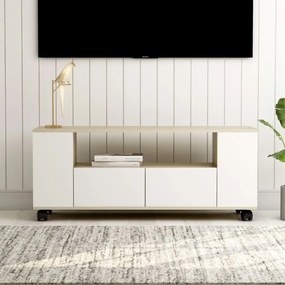 TV skrinka biely a farba dubu sonoma 120x35x43 cm drevotrieska