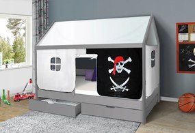 Detská Domčekové posteľ KIDS piráti bieločiernom - sivá 200x90 cm