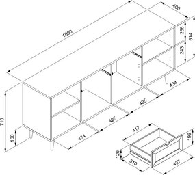 Široká komoda so zásuvkami Bali, dub sonoma/výplet