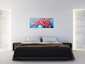 Obraz - Váza ružových kvetov (120x50 cm)