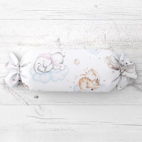 Biante Detský vankúš valec bonbon Sandra SA-368 Spiace zvieratká na oblohe 15x40 cm