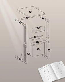 Odkládací stolek Vasagle Pama se zásuvkou a USB porty krémový