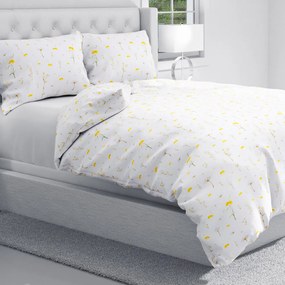 Biante Bavlnené posteľné obliečky Sandra SA-497 Žlté bylinky na bielom Predĺžené 140x220 a 70x90 cm