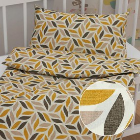 Biante Detské bavlnené posteľné obliečky do postieľky Sandra SA-423 Zlato-hnedé listy na krémovom Do postieľky 90x140 a 50x70 cm