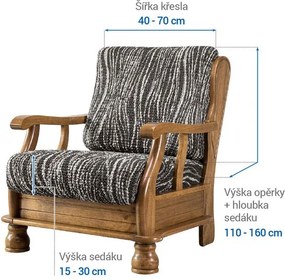 Bielastické poťahy UNIVERSO NOVÉ žíhané čiernobiele kreslo s drevenými rúčkami (š. 40 - 70 cm)