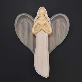AMADEA Drevený anjel so srdcom, farebný, masívne drevo, 22x15x2 cm