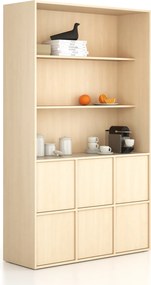 Kancelárska skriňa FRAME, 6x dvere, 2x polica, 1299 x 450 x 2162 mm, PUSH-lock, breza