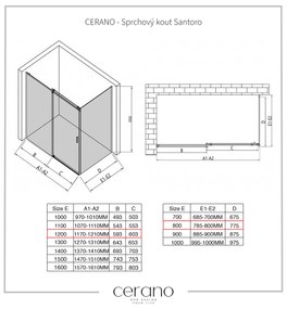 CERANO - Sprchovací kút Santoro Ľ/P - 8 mm - chróm, transparentné sklo - 120x80 cm - posuvný, CER-CER-8050BD7355