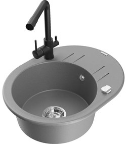 Mexen Kevin, drez granitový 586x458x190 mm, 1-komorový a čierna Duero batéria, šedá, 6517-71-671600-70