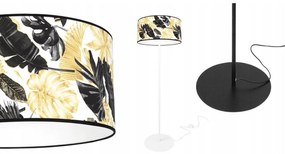 Stojacia lampa Gold Flowers, 1x biele textilné tienidlo s kvetinovým vzorom, (výber z 2 farieb konštrukcie), (fi 40cm), o