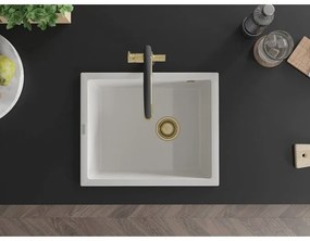 Mexen Pedro, granitový drez 560x460x200 mm, 1-komorový, biela so zlatým sifónom, 6508561000-20-G