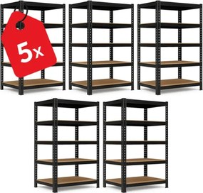 Akcia 5x Regál 216x140x50 cm profesionálny 5-policový, nosnosť 1500 kg - čierny