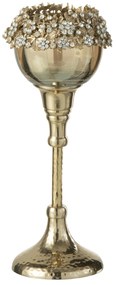 Zlatý svietnik na nožičke so zdobením a kamienky Volve S - Ø 8*23cm