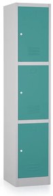 Kovová šatníková skrinka - 3 boxy, 38 x 45 x 185 cm, cylindrický zámok, zelená - ral 6033