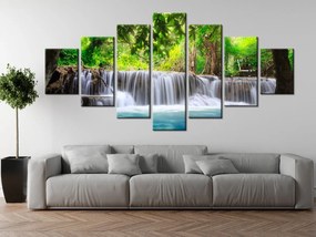 Gario Obraz s hodinami Číry vodopád v džungli - 7 dielny Rozmery: 210 x 100 cm