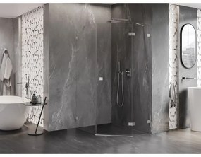 Mexen Lunar, päťuholníkový sprchový kút s pravým sklonom 80 x 90 cm, 8mm číre sklo, oceľový profil, 831-080P-090L-97-00-P