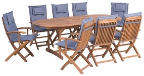 Záhradný stôl a 8 stoličiek s modrými vankúšmi MAUI Beliani