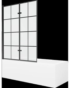 Mexen Cubik obdĺžniková vaňa 150 x 70 cm s obkladom a 2-krídlovou zástenou 120 cm, Čierny vzor - 550315070X9212027077