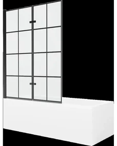 Mexen Cubik obdĺžniková vaňa 150 x 70 cm s obkladom a 2-krídlovou zástenou 120 cm, Čierny vzor - 550315070X9212027077