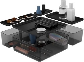 Goodhome 2. akosť - Sada úložných boxov do zásuvky s vekami, kúpeľňový organizér 5v1, KOROS BLACK - čierny