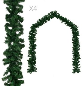 vidaXL Vianočné girlandy 4 ks, zelené 270 cm, PVC-