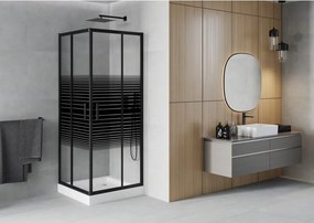 Mexen Rio štvorcová sprchová kabína 80 x 80 cm, čierne pásy, čierna + sprchová vanička, biela - 860-080-080-70-20-4510