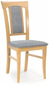 Jedálenská stolička KONRAD – masív, látka, viac farieb dub medový / sivá