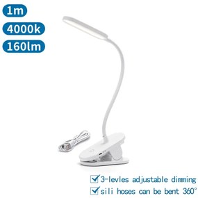 Aigostar - LED Stmievateľná nabíjacia stolná lampa s klipom LED/2,5W/5V 1200mAh biela