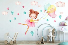 Krásna detská nálepka na stenu dievčatko s balónmi 60 x 120 cm