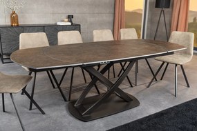 Dizajnový jedálenský stôl INCEPTION 130-190 cm rozkladací s bronzovým regálom, oválny, keramický, hrdzavý vzhľad