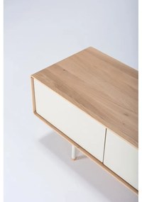 TV stolík z dubového dreva v bielo-prírodnej farbe 160x48 cm Fina – Gazzda