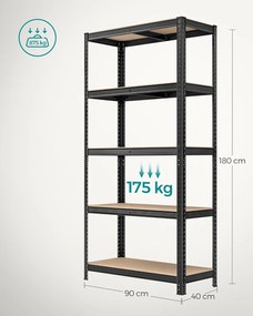 Oceľový regálový systém 2 ks, 180x90x40 cm, čierny
