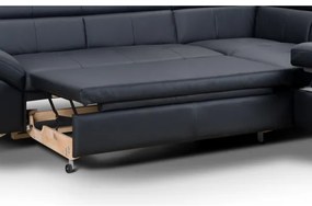 Kožená rohová sedacia súprava SALERNO II pravá čierna, rozkladacia