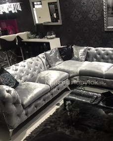 ROHOVÁ SEDAČKA CHESTERFIELD LARISSA PRAVÁ - ĽAVÁ SIVÁ SEMIŠOVÁ LÁTKA 323 X 264 cm