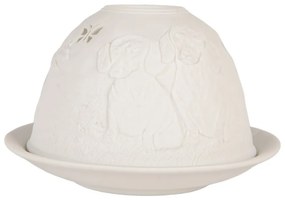 Biely porcelánový svietnik s jazvečíkmi Paollo - Ø 12*8 cm