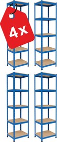 Regál 180x40x40 cm lakovaný 5-policový, nosnosť 875 kg - modrý - 4ks