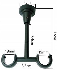 Dekorstudio Stropná dvojradová garniža LIST chrómova matná 19mm Dĺžka: 420cm, Typ uchytenia: Držiak dvojitý modern, Typ príslušenstva: Krúžky tiché so štipcami