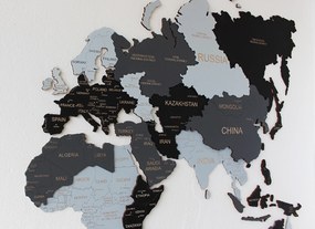Drevená 3D Mapa Sveta + názvy štátov a hlavné mestá