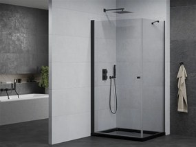 Mexen Pretoria, sprchovací kút 80 (dvere) x 90 (stena) cm, 6mm číre sklo, čierny profil + čierna sprchová vanička, 852-080-090-70-00-4070B