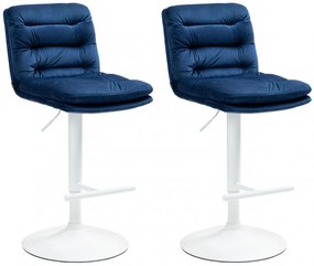 Design-Shop 2x Barová stoličkaDamar - zamat, biely rám - blue