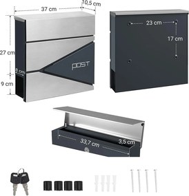 Moderná poštová schránka s priehradkou na noviny, antracitová a strieborná