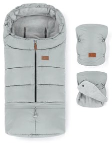 PETITE&MARS - Súprava detského fusaku 3v1 JIBOT + rukávniky na kočík svetlosivá