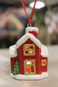 Červená svietiaca vianočná ozdoba domček 7,5cm